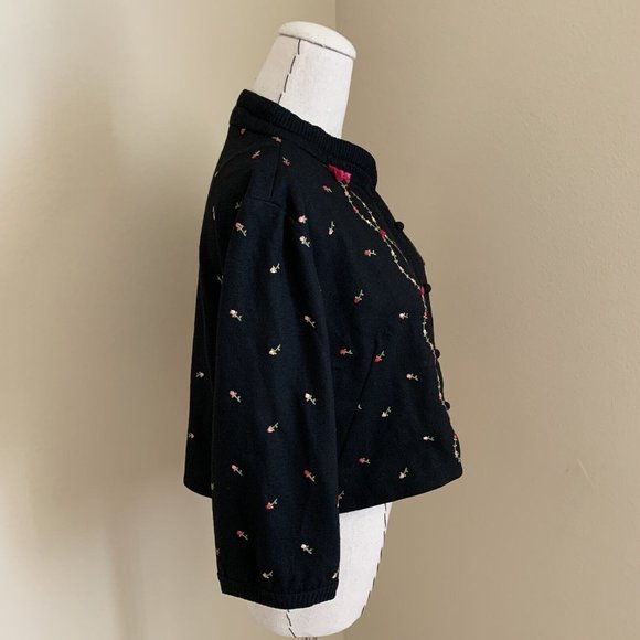 Vintage 50s Rosebud Pink Ribbon Embroidered Cardigan Jacket Rockabilly Pinup - Picture 9 of 12